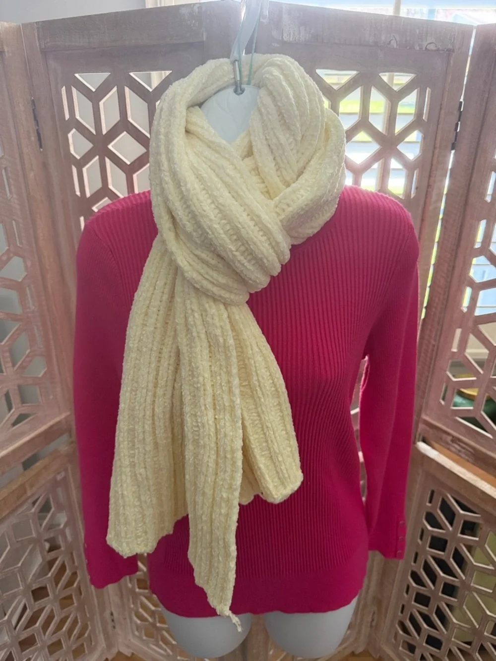 Talbots Cozy Cream Chunky Ribbed Knit Women’s Scarf
